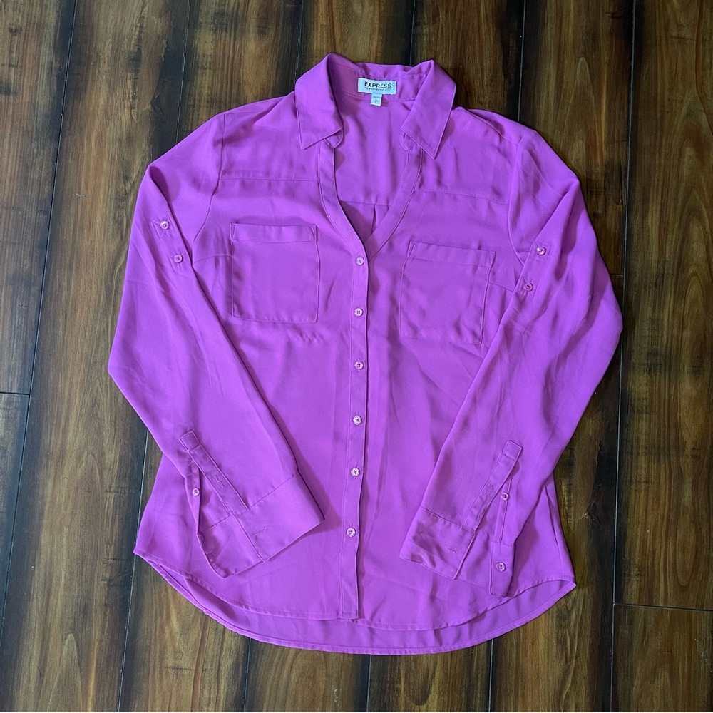 Express Women's Bright Pink Button-Down Shirt